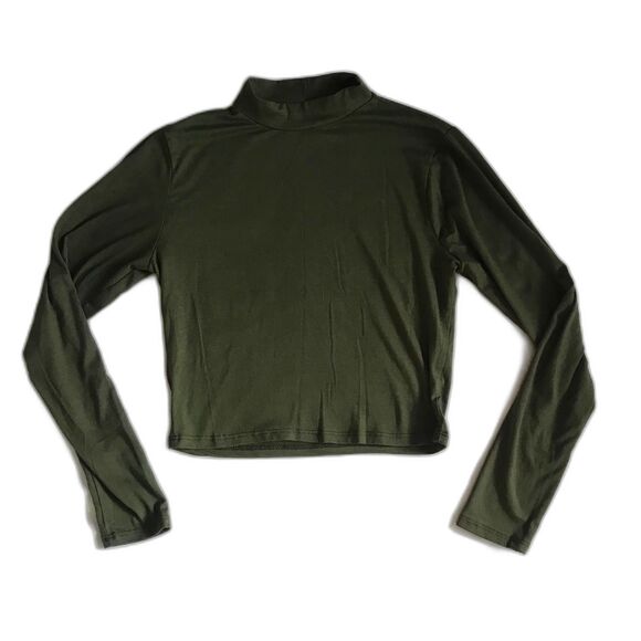 Live In The Moment Small Long Sleeve Crop top Army Green Soft Mock Neck EUC! - Picture 3 of 7